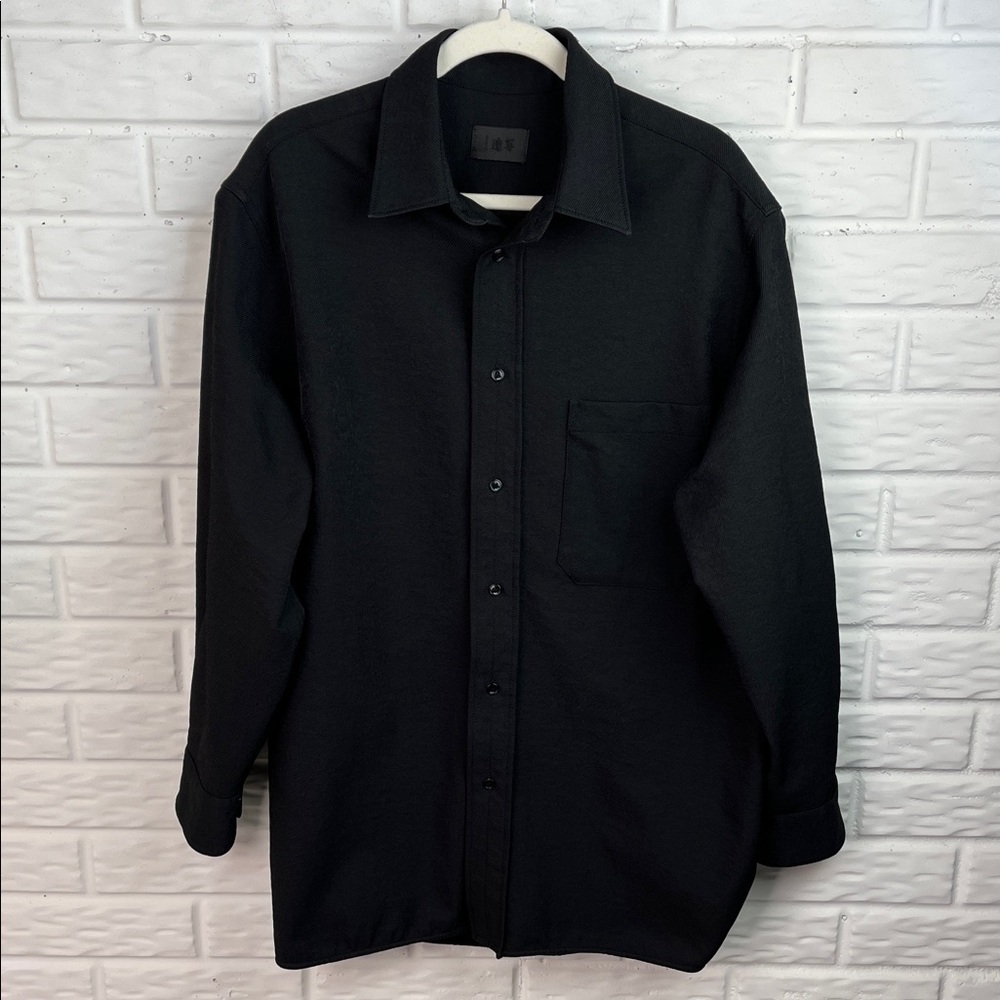 CROQUIS SKETCH MENS DRESS BUTTON UP SHIRT OVERSIZED CHINESE LUXURY BLACK SZ LG